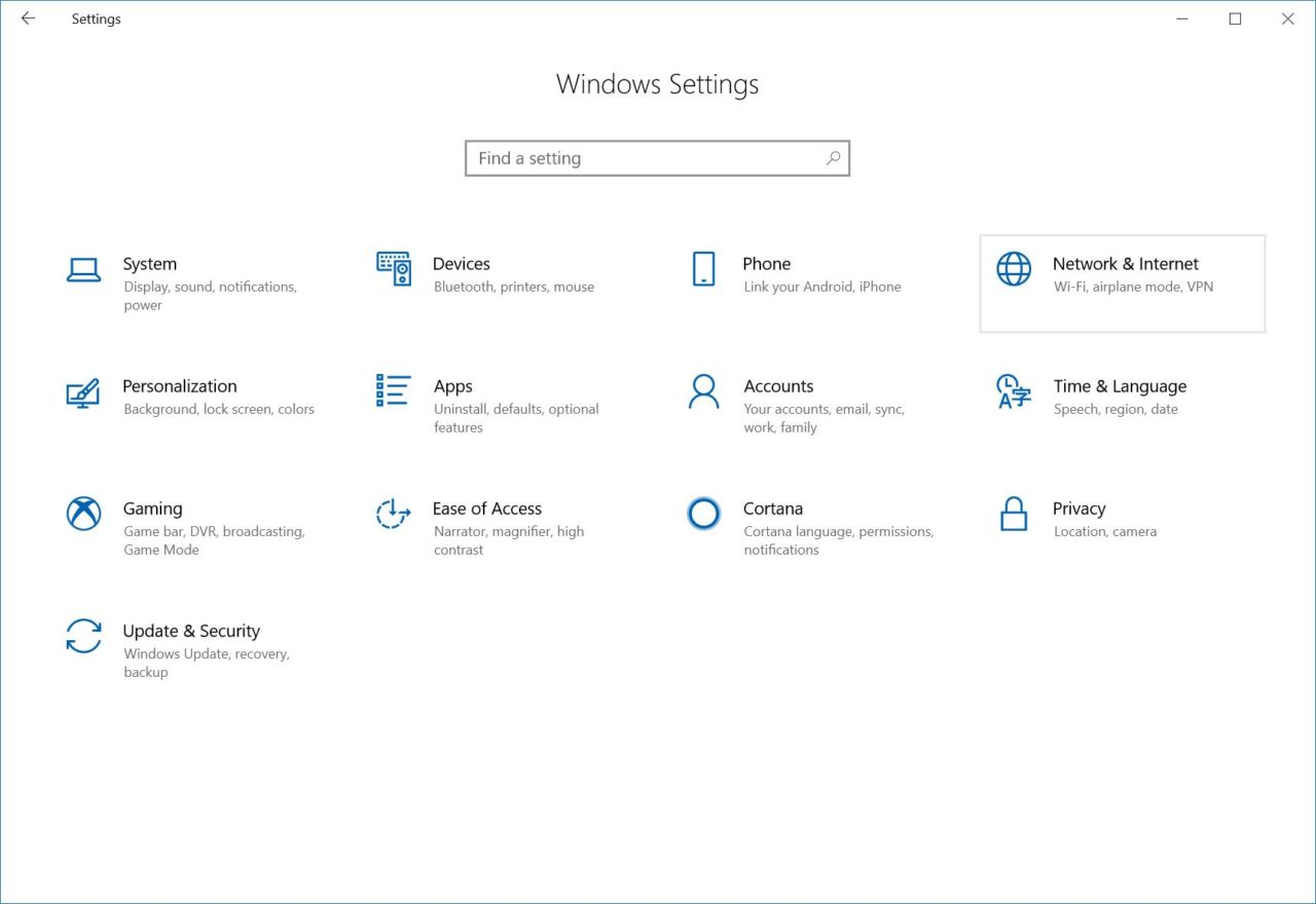 paramètres réseau et internet de windows 10