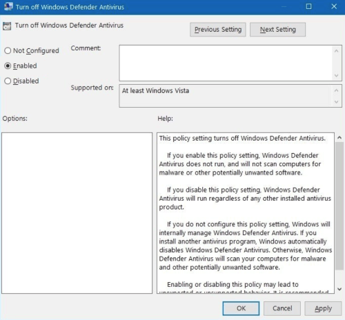 désactiver windows defender sur windows 10