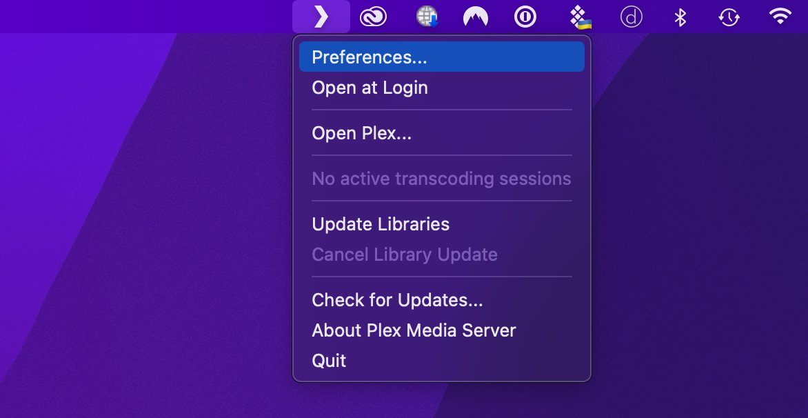 L'icône Plex Media Server dans la barre de menus. 