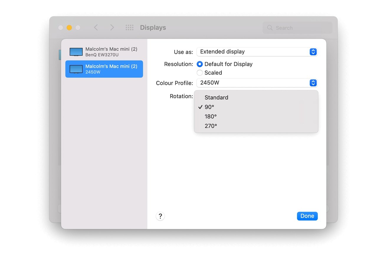 Vous pouvez envisager de faire pivoter votre deuxième moniteur, et macOS a un paramètre pour cela. 