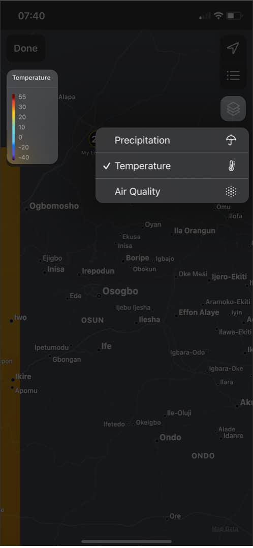 Voir la température actuelle sur iPhone