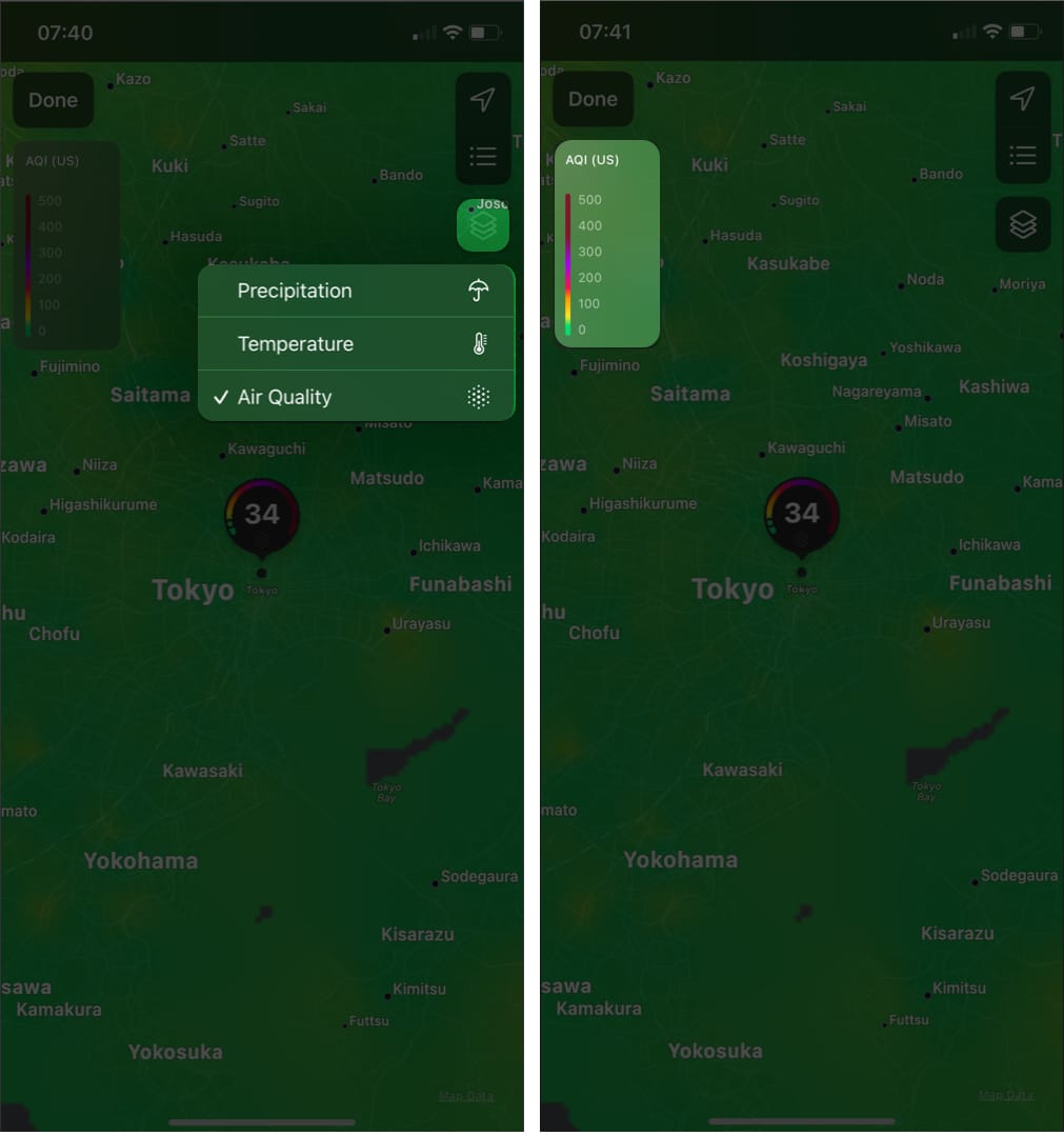 Afficher la qualité de l'air dans l'application météo sur iPhone