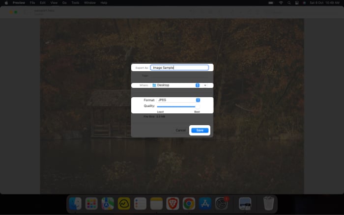 Convertir HEIC en JPG à l'aide de l'application Aperçu sur Mac 