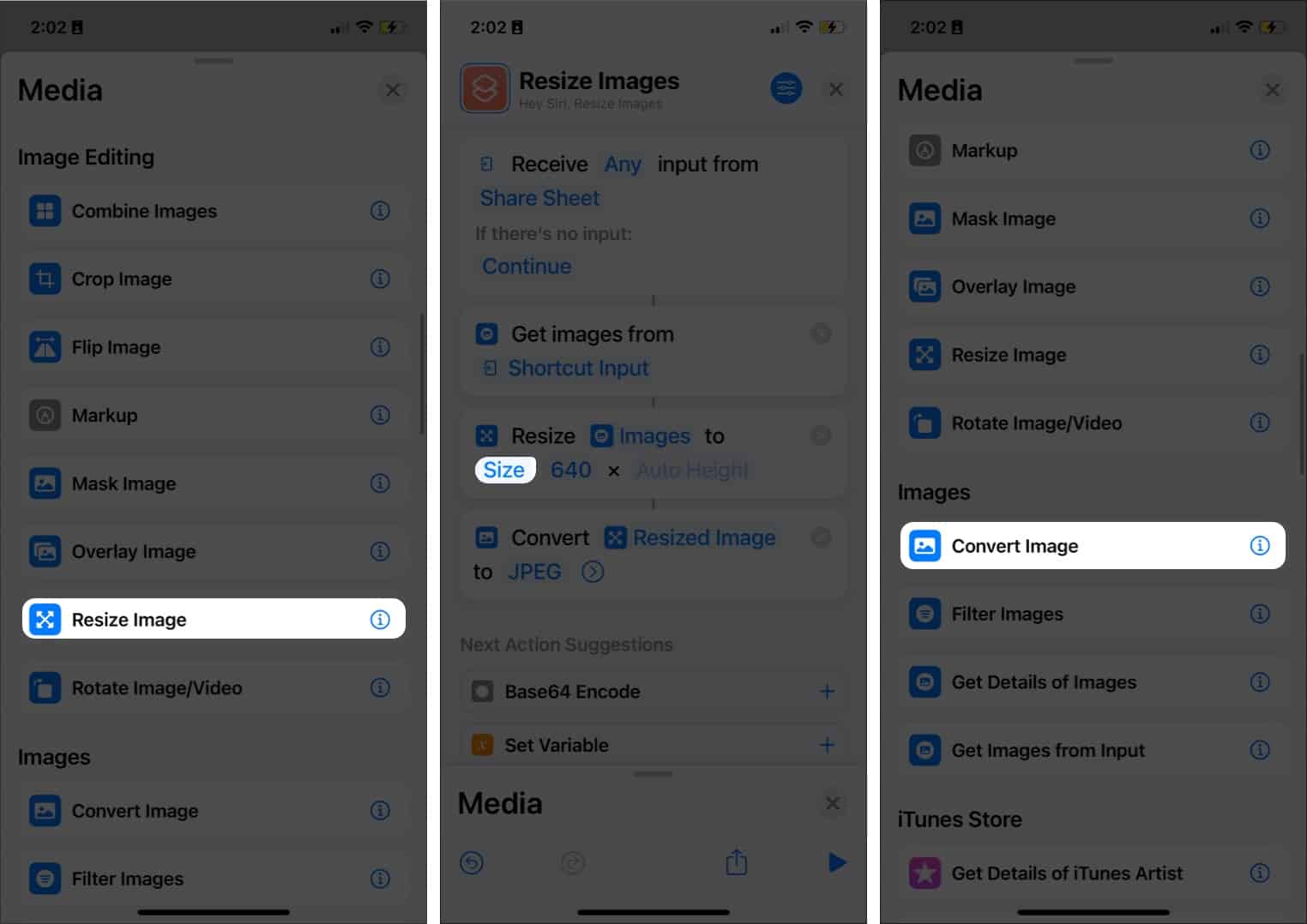 Redimensionner et convertir des images dans l'application Raccourcis