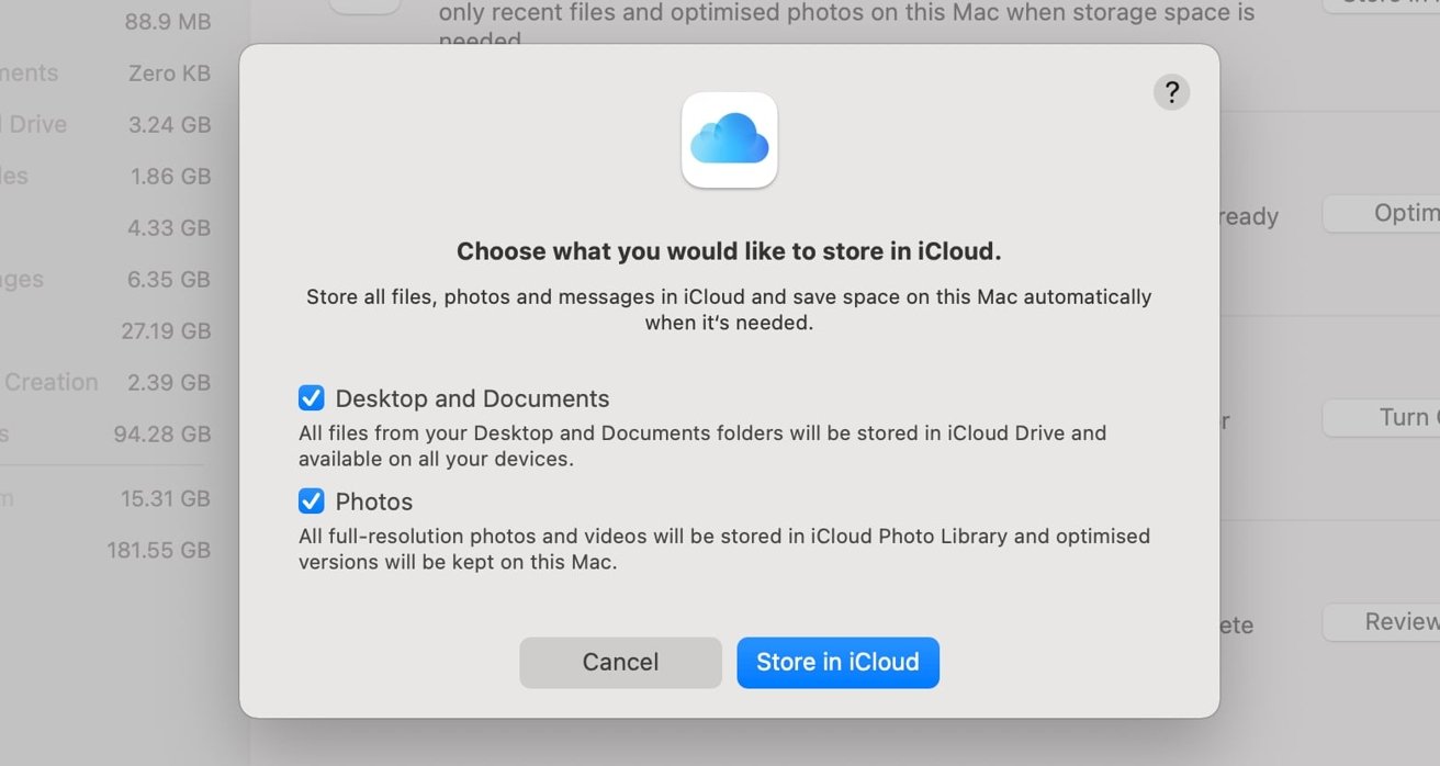 Il existe des options pour stocker le contenu de votre dossier Bureau et Documents dans iCloud, ainsi que vos photos. 