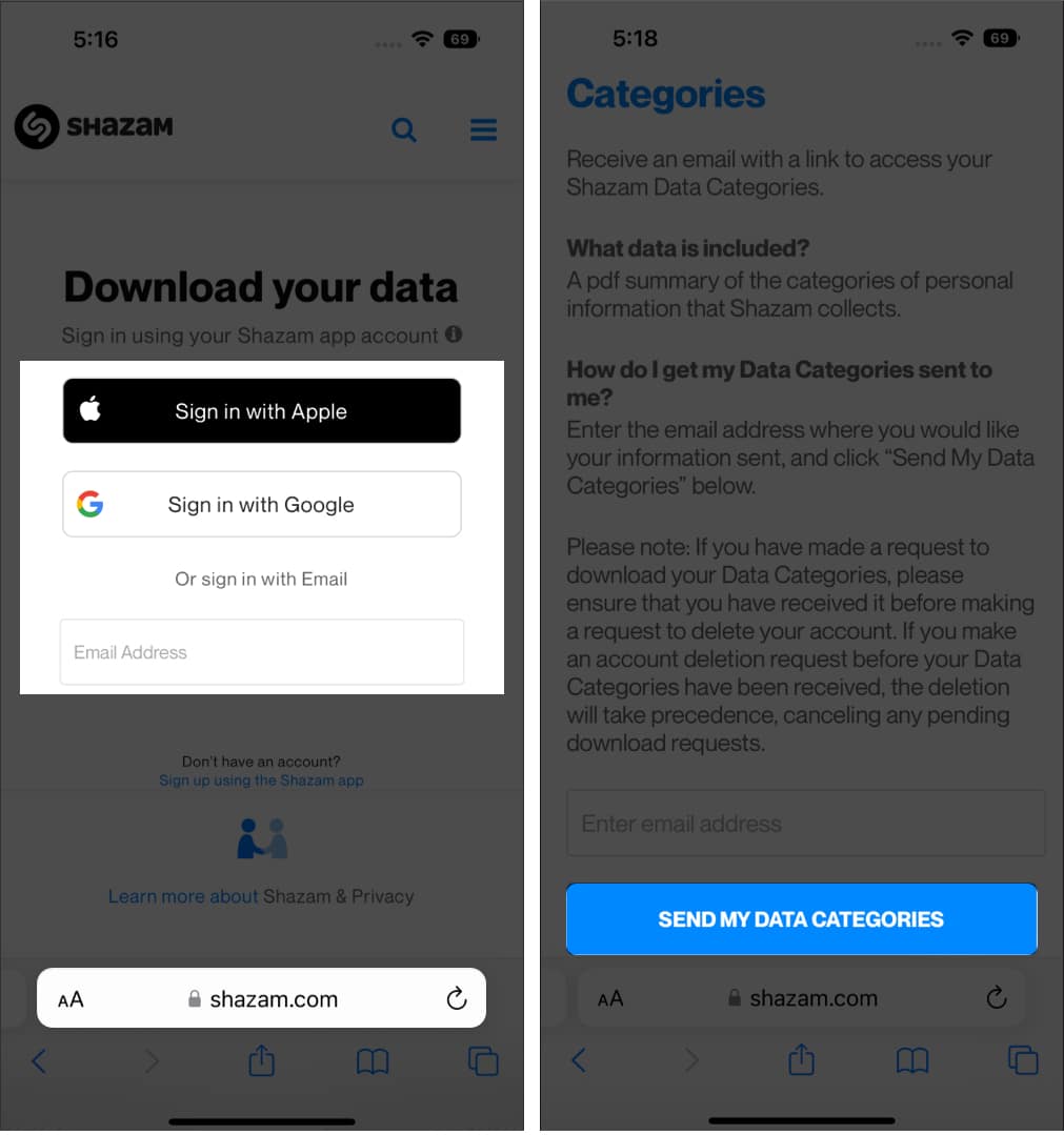 Télécharger l'historique des données Shazam sur iPhone