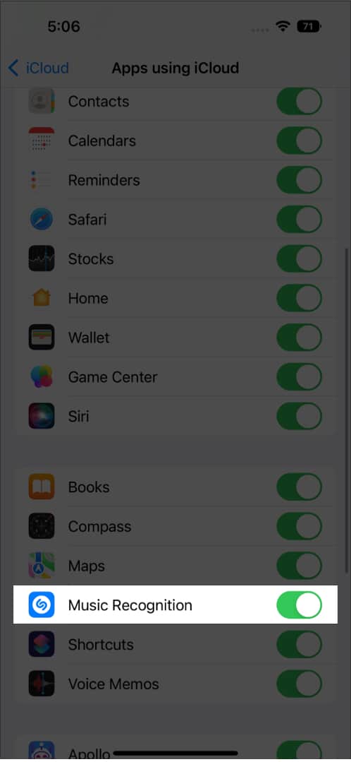 Activer la reconnaissance musicale dans les paramètres de l'iPhone