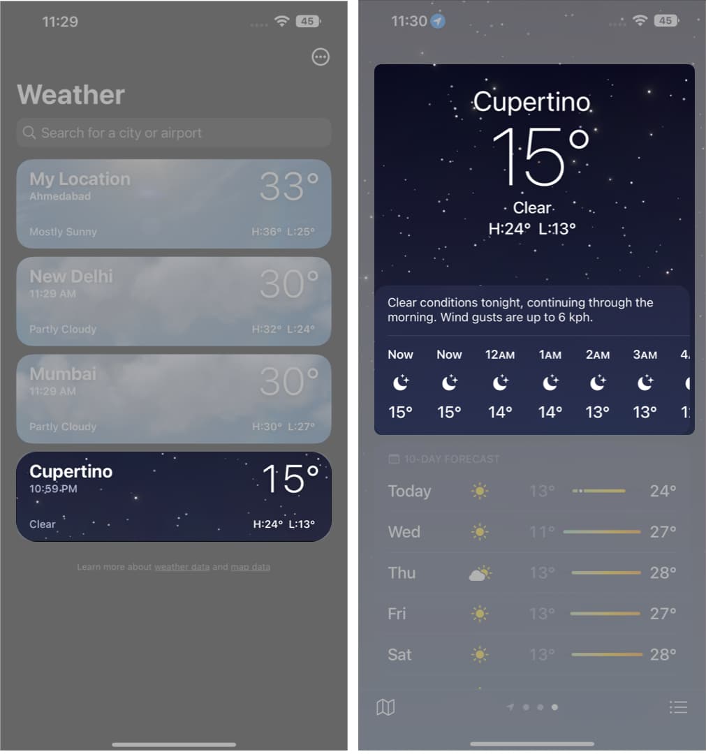 vérifier la météo d'autres endroits sur iPhone