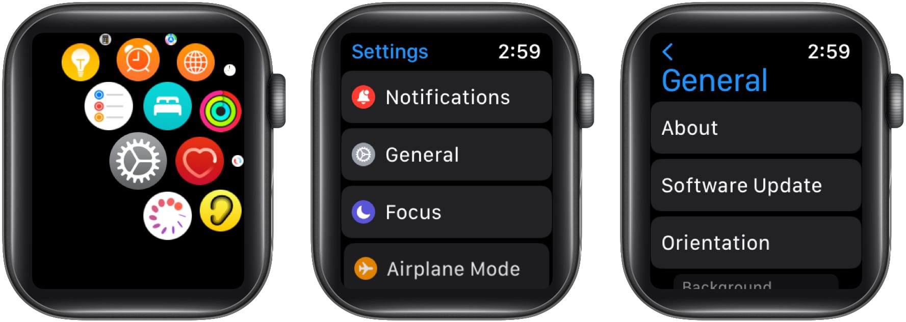 Choisissez Mise à jour logicielle dans les paramètres généraux d'Apple Watch