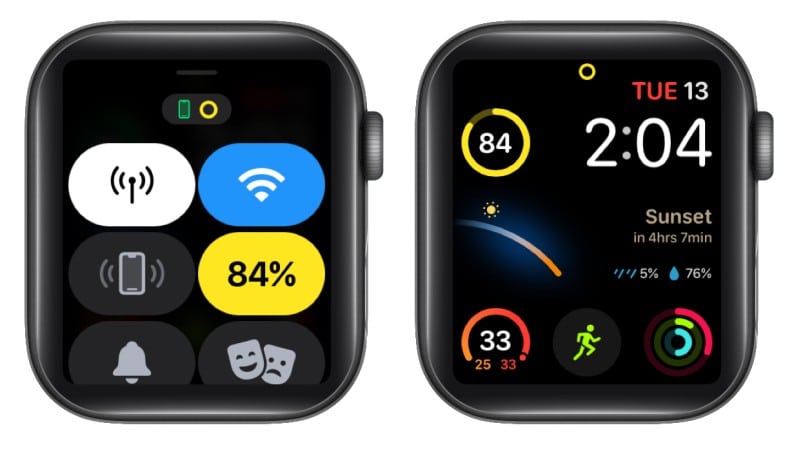 La bascule de la batterie dans le centre de contrôle sur Apple Watch