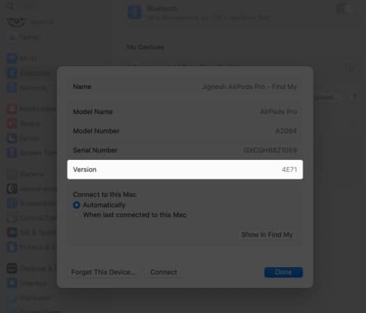 Vérifier la version du micrologiciel des AirPods à partir de Mac