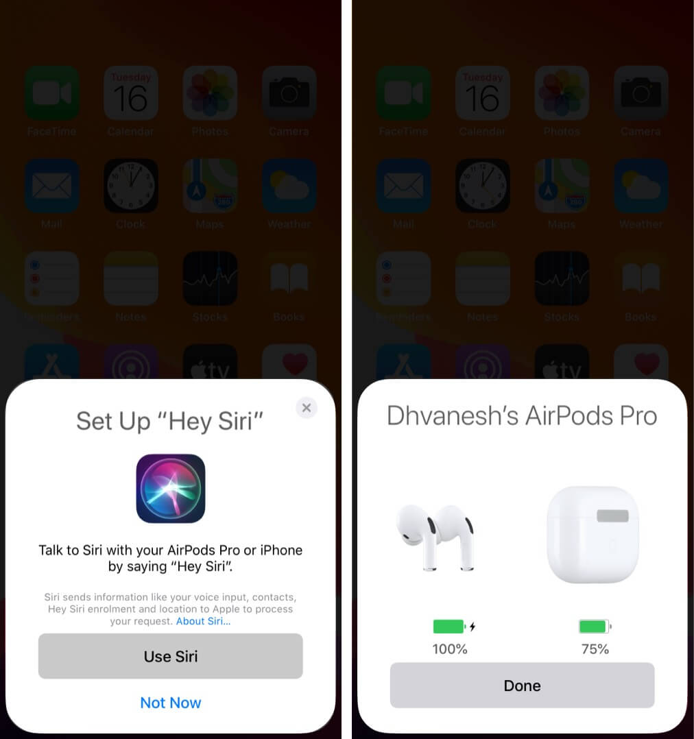 Dans AirPods Pro ou AirPods 2, configurez Siri et appuyez sur Terminé