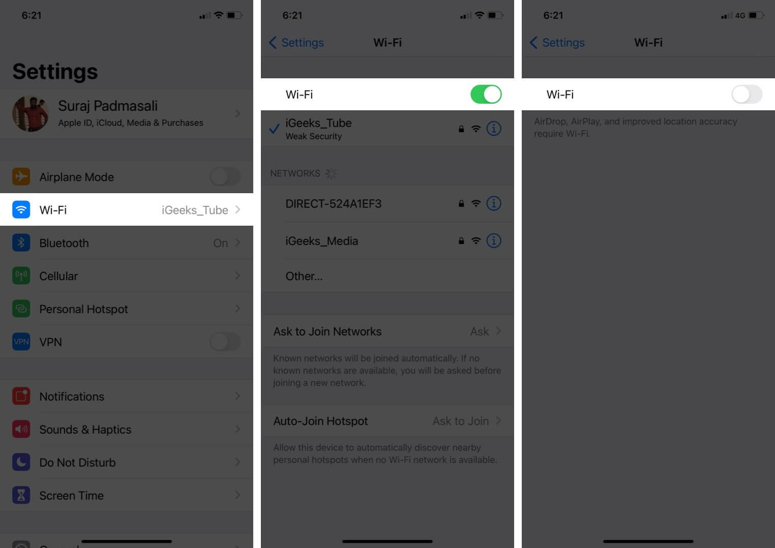 désactiver le réseau wi-fi sur iphone