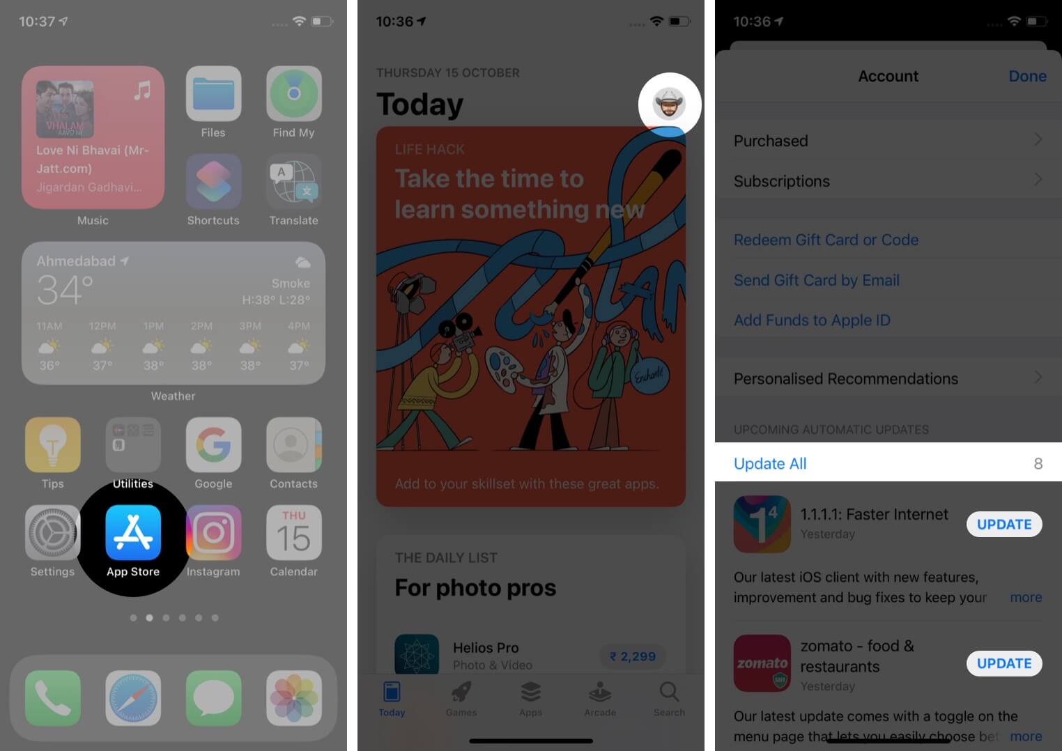 Ouvrez l'App Store Appuyez sur Profil, puis appuyez sur Tout mettre à jour pour mettre à jour les applications iPhone