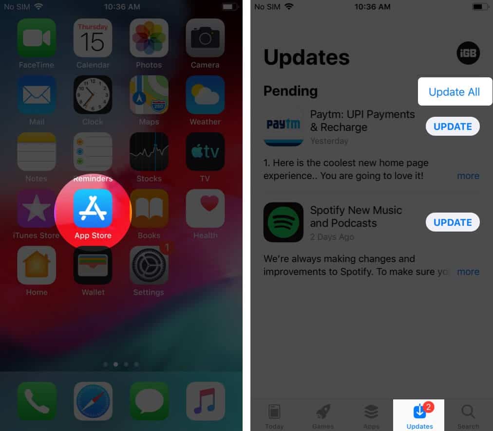 Mettre à jour les applications sur iPhone exécutant iOS 12 ou une version antérieure