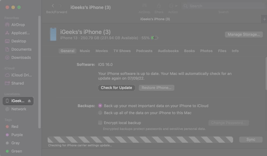 Mettre à jour un iPhone vers iOS 16 via Mac