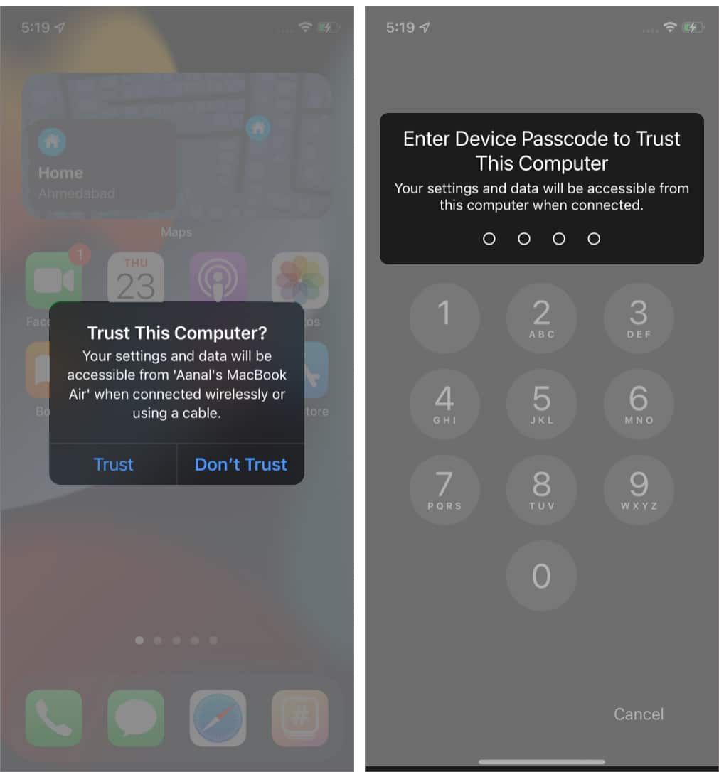 Appuyez sur Trust sur iPhone et entrez son mot de passe pour mettre à jour