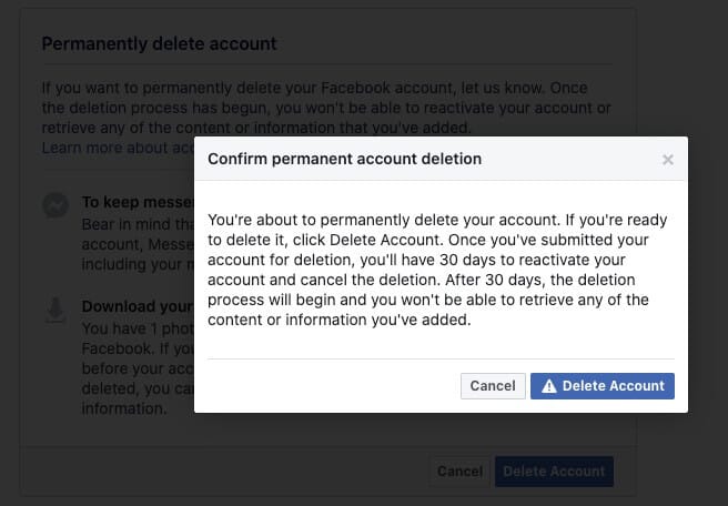 supprimer définitivement le compte facebook de l'ordinateur