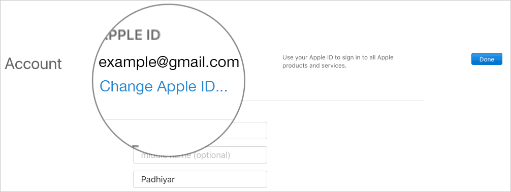 Cliquez sur Modifier l'identifiant Apple sur Windows PC ou Mac