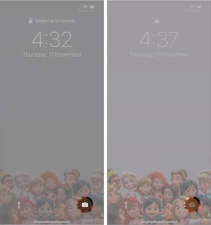 Avant après Appareil photo sur l'écran de verrouillage de l'iPhone