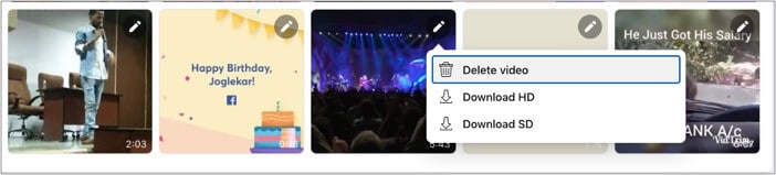 Cliquez sur l'icône d'édition de votre vidéo Facebook préférée et sélectionnez le type de téléchargement