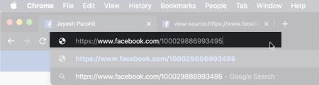 Entrez l'ID de profil à côté de l'URL Facebook sur Mac