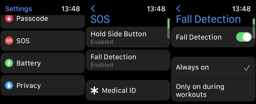 Appuyez sur Paramètres, puis sur SOS pour commencer à configurer la détection de chute