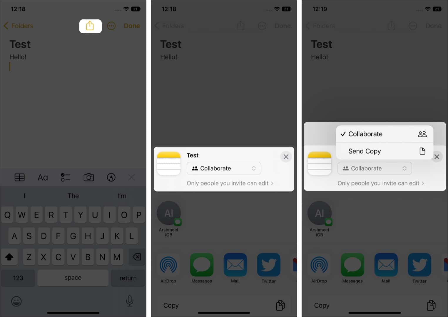 Invitation à la collaboration dans iMessage sur iPhone