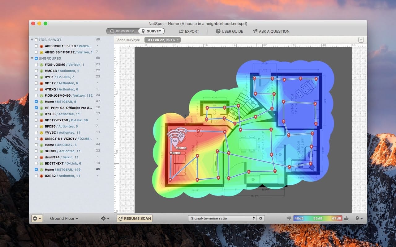 Exemple de carte Wi-Fi NetSpot d'une petite maison