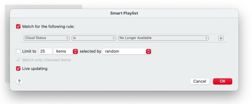 La création d'une liste de lecture intelligente avec ces règles vous permettra de garder un œil sur le contenu Apple Music supprimé.