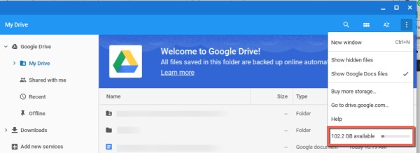 Espace disponible sur Google Drive