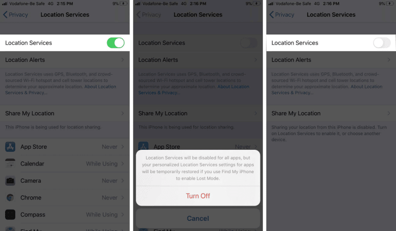 Désactiver les services de localisation sur iPhone