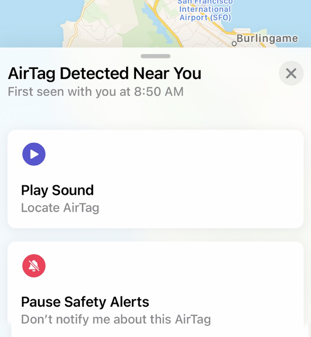 Une fois alerté, allez dans Find My et vous verrez généralement une option pour jouer un son sur l'AirTag inconnu